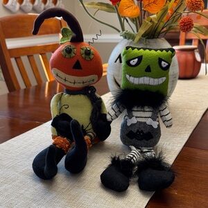 Halloween Pumpkin and Frankenstein Plush Dolls
